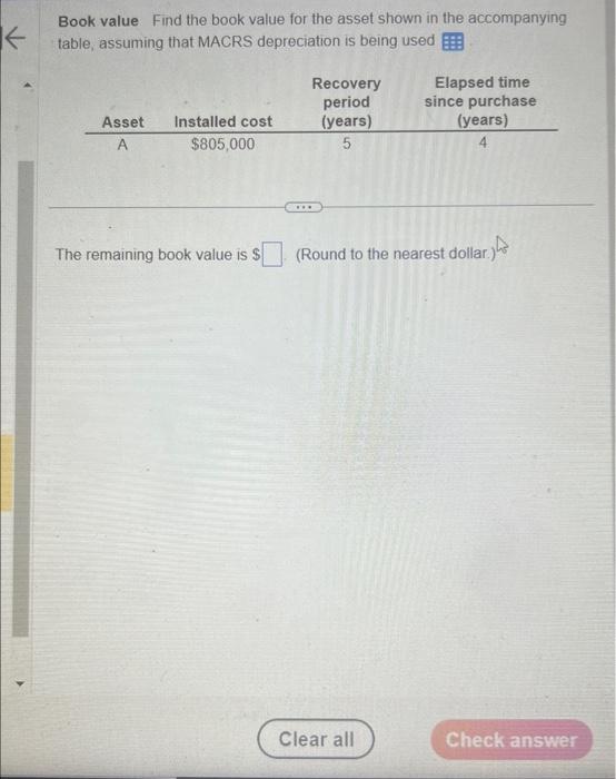 Solved Book value Find the book value for the asset shown in | Chegg.com