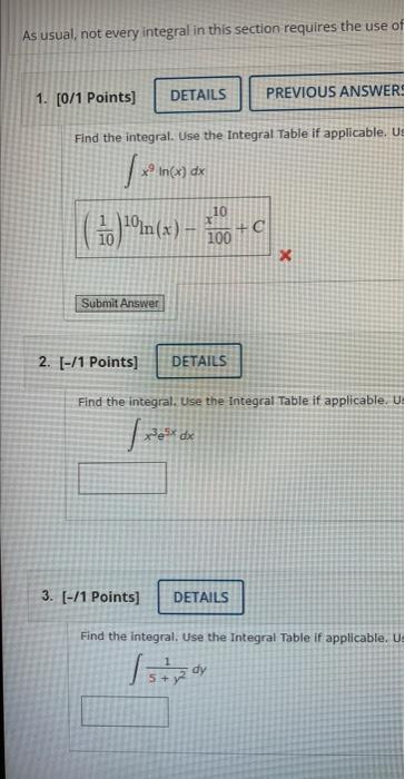Solved As usual, not every integral in this section requires | Chegg.com