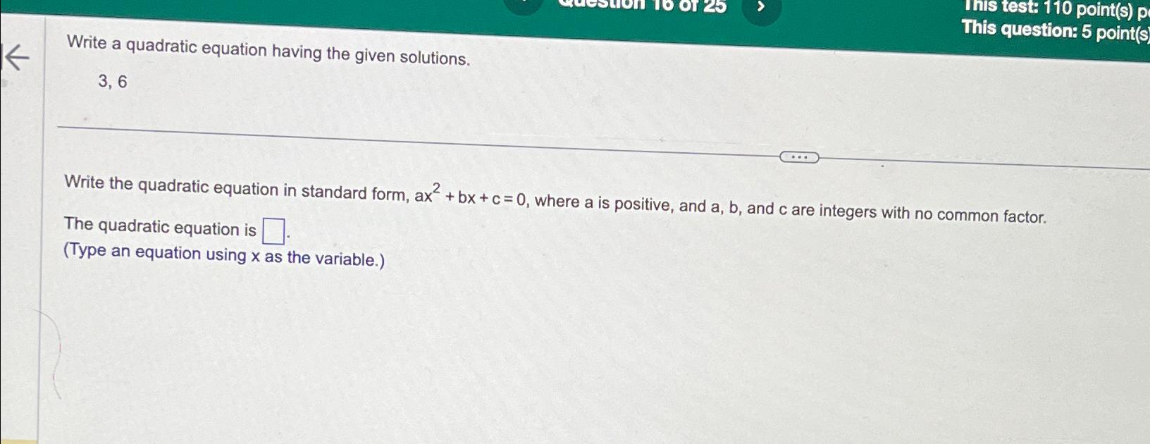 Solved Write a quadratic equation having the given | Chegg.com