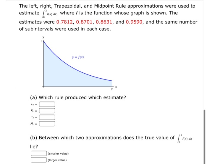 Solved The left, right, Trapezoidal, and Midpoint Rule | Chegg.com