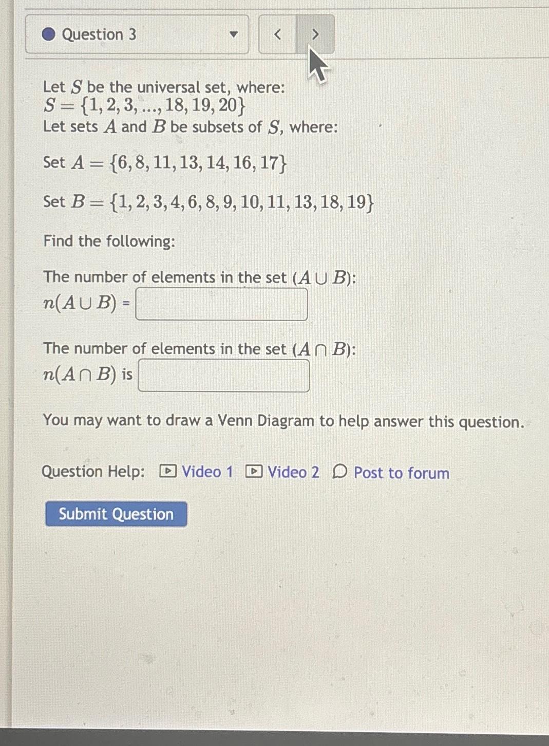 Solved Question 3Let S ﻿be The Universal Set, | Chegg.com