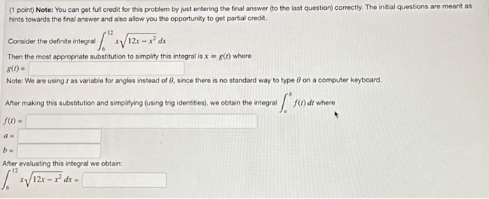 Solved (1 point) Note: You can get full credit for this | Chegg.com