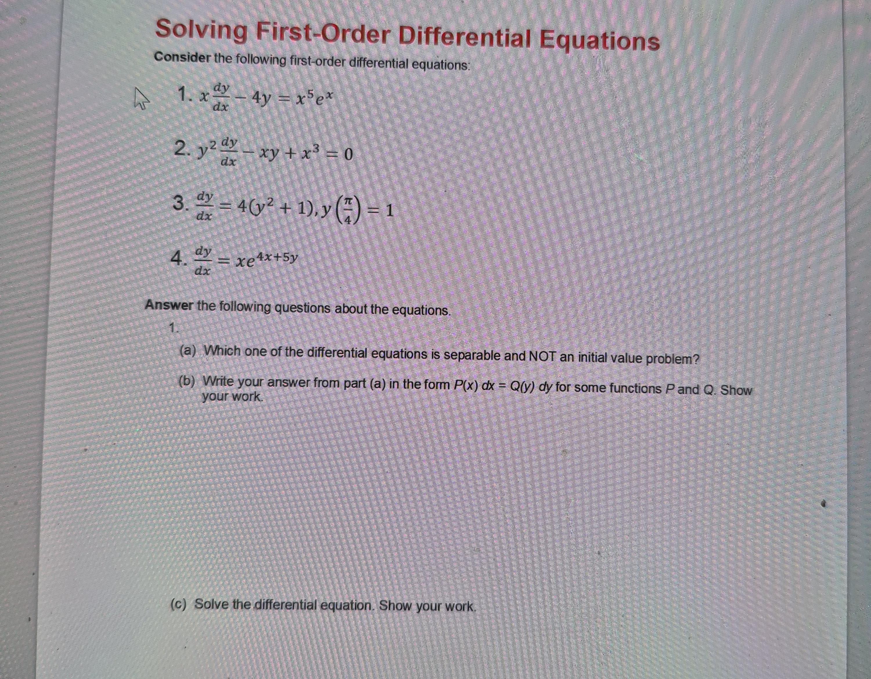 Solved Solving First-Order Differential EquationsConsider | Chegg.com