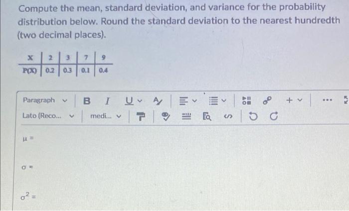 Solved Compute The Mean Standard Deviation And Variance Chegg Com