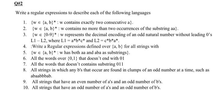 Solved Write a regular expressions to describe each of the | Chegg.com