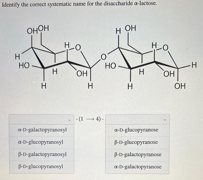 Identify the correct systematic name for the disaccharide \( \alpha \)-lactose.