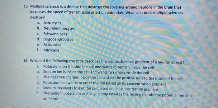15 Multiple Sclerosis Is A Disease That Destroys The Chegg 