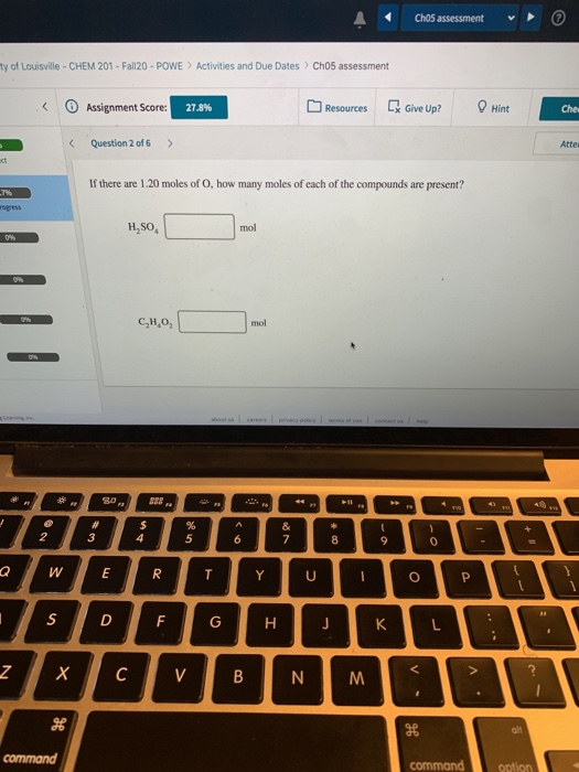 Solved Chos Assessment Ty Of Louisville Chem 201 Fall20