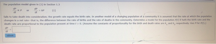Solved The population model given in (1) in Section 1.3 de P | Chegg.com