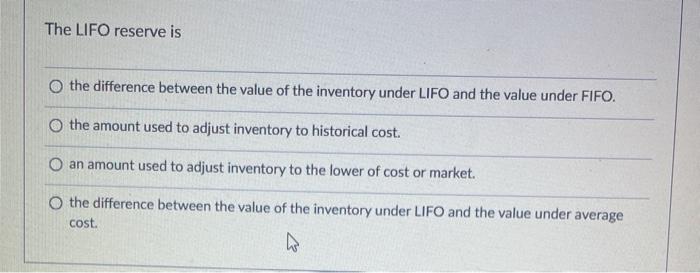 Solved The LIFO reserve is the difference between the value | Chegg.com