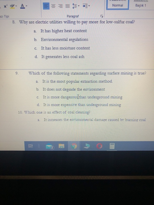 Ele normal normal baslik 1 az tipi paragraf 8. why are electric utilities willing to pay more for low-sulfur coal? a. it has