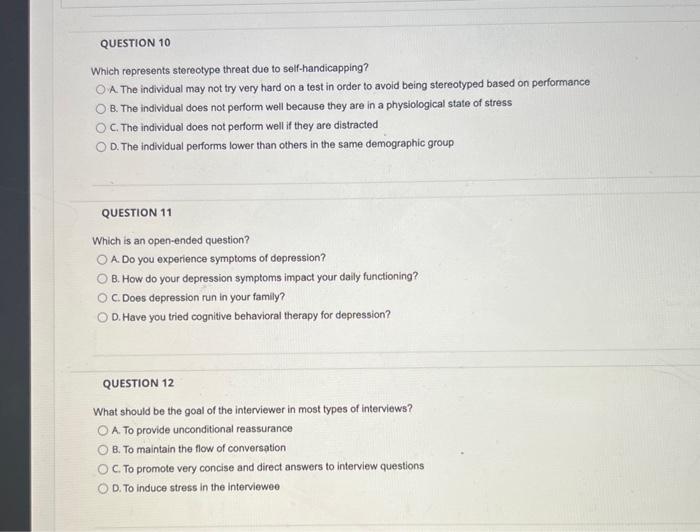 Solved Which represents stereotype threat due to | Chegg.com