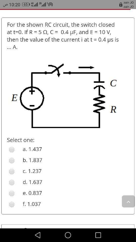 Solved 10 10 6526 Zain Jo 6 Zain Jo For The Shown Rc Chegg Com