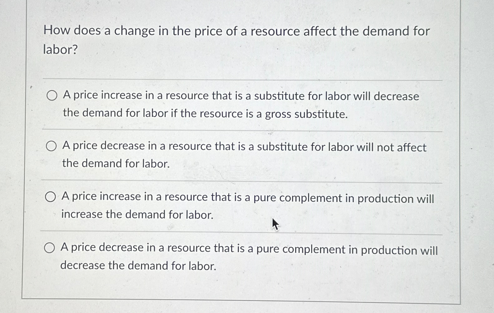 Solved How does a change in the price of a resource affect | Chegg.com