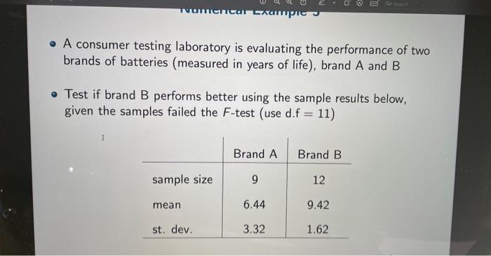 Solved - A consumer testing laboratory is evaluating the | Chegg.com
