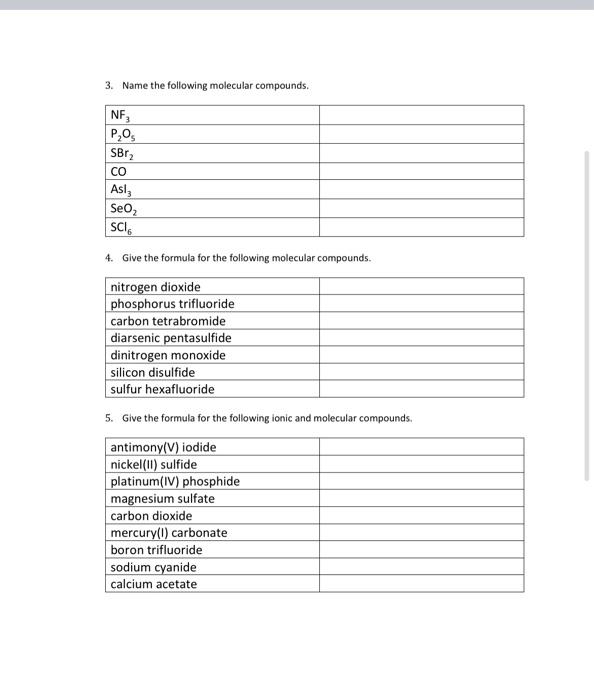 Solved 3. Name The Following Molecular Compounds. 4. Give 