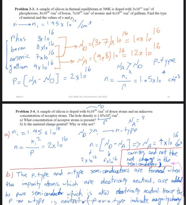 Solved Problem 3-3. A sample of silicon in thermal | Chegg.com