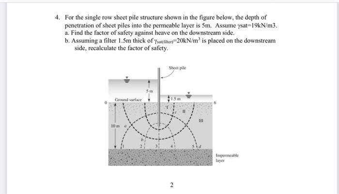 Solved 4. For the single row sheet pile structure shown in Chegg