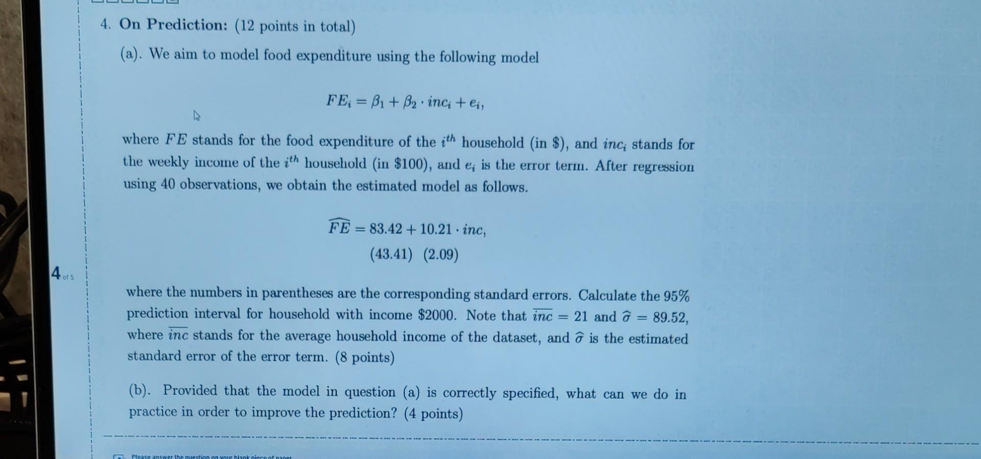 Solved 4. On Prediction: (12 Points In Total) (a). We Aim To | Chegg.com