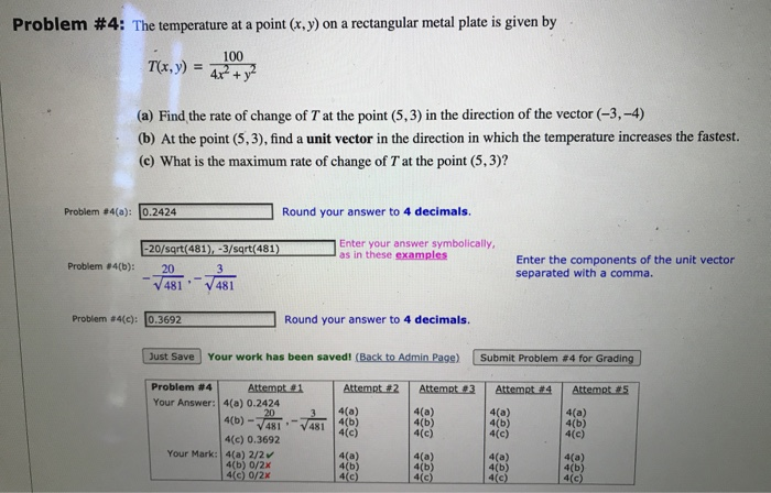 Solved Problem #4: The temperature at a point (x,y) on a | Chegg.com
