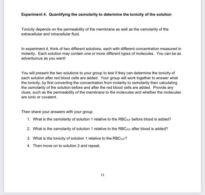 Experiment 4. Quantifying the osmolarity to determine