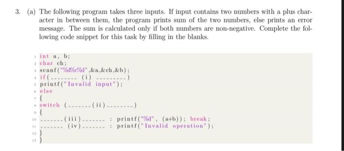 Solved 3. (a) The following program takes three inputs. If | Chegg.com