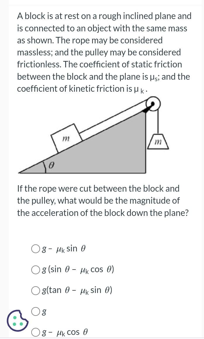 Solved A Block Is At Rest On A Rough Inclined Plane And Is | Chegg.com