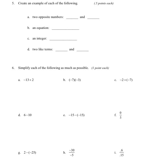 Solved S. Create an example of each of the following. (-5 | Chegg.com