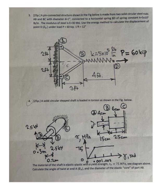 Solved 3. [25p.]A Pin-connected Structure Shown In The Fig | Chegg.com