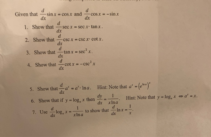 Solved Sinx Cos X And Cos X Sinx 1 Show That Sec X Chegg Com