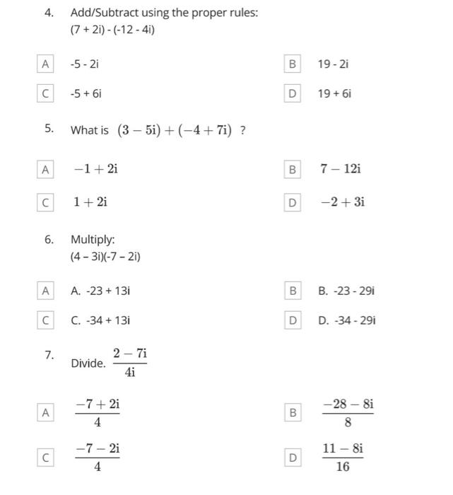 Solved 1. i6 1 −1 i -i 2. Simplify −24 12i 4i6 −2i6 2i6 3. | Chegg.com