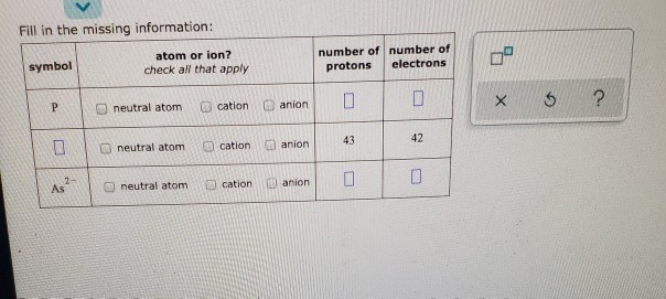 Solved Fill in the missing information: symbol atom or ion? | Chegg.com