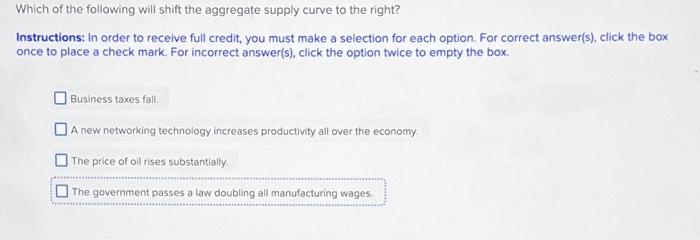 Solved Which of the following will shift the aggregate | Chegg.com