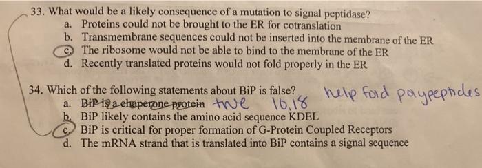 Solved 33. What would be a likely consequence of a mutation | Chegg.com