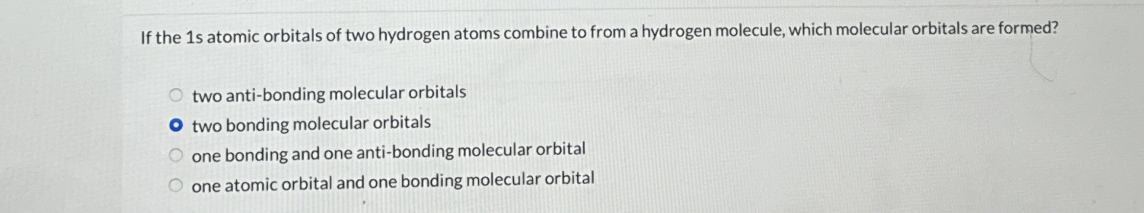 Solved If the 1 ﻿s atomic orbitals of two hydrogen atoms | Chegg.com