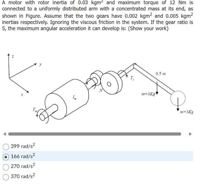 A motor with rotor inertia of 0.03kgm2 and maximum | Chegg.com