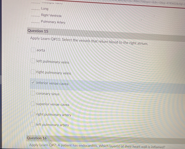 Solved Question 11 0/1 point Pathway of Blood through the | Chegg.com