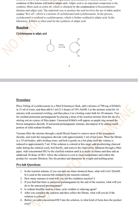 preparation of adipic acid from cyclohexanone using kmno4