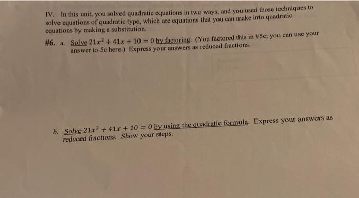 unit 4 solving quadratic equations homework 6