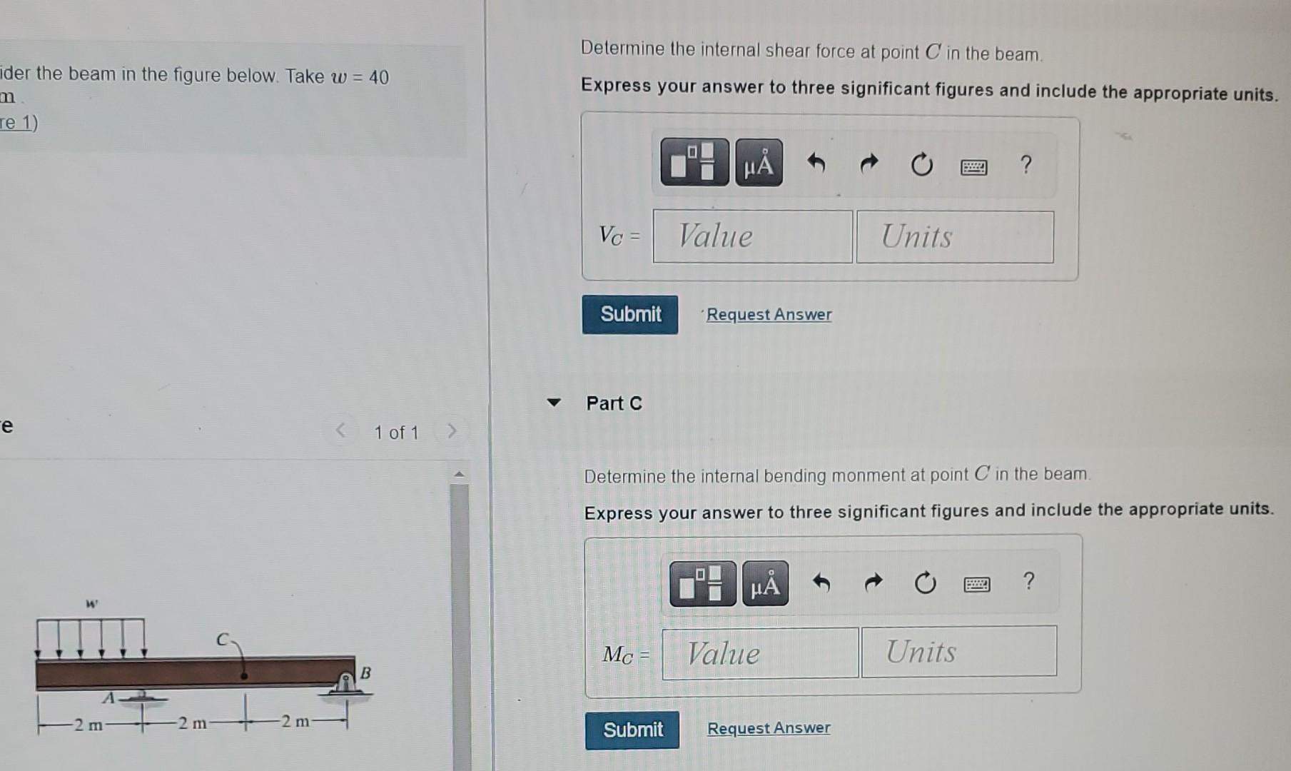 Solved Consider the beam in the figure below. Take w = 40 | Chegg.com