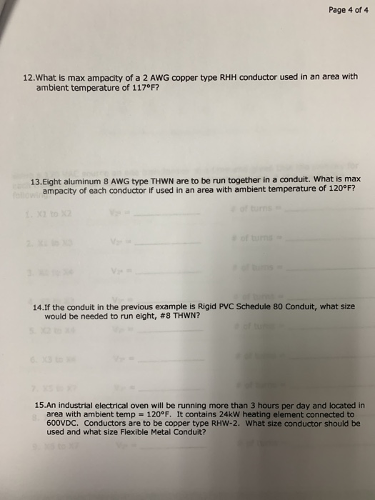 Solved Page 4 Of 4 12what Is Max Ampacity Of A 2 Awg Copper 1141