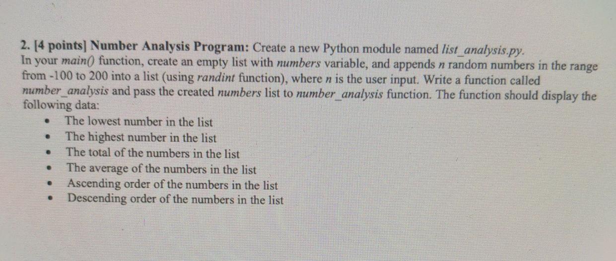 Solved 2. [4 points] Number Analysis Program: Create a new | Chegg.com