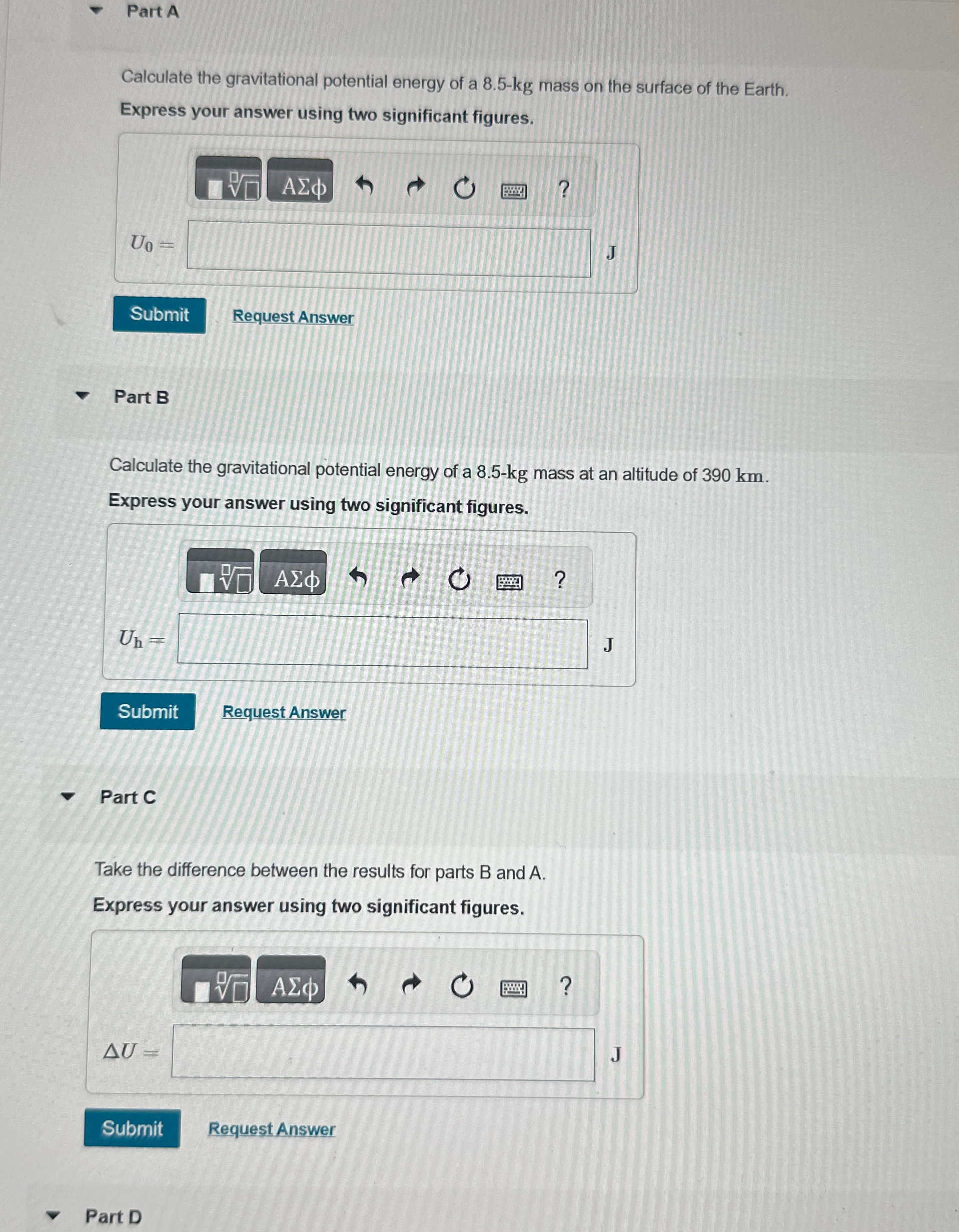 Solved Part ACalculate the gravitational potential energy of | Chegg.com