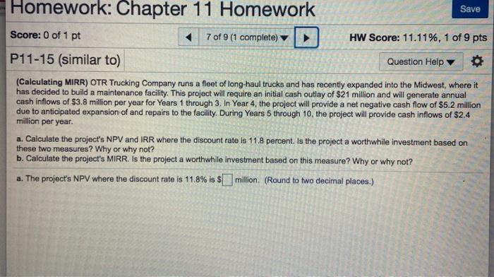 Solved Homework: Chapter 11 Homework Save Score: 0 of 1 pt 7 | Chegg.com