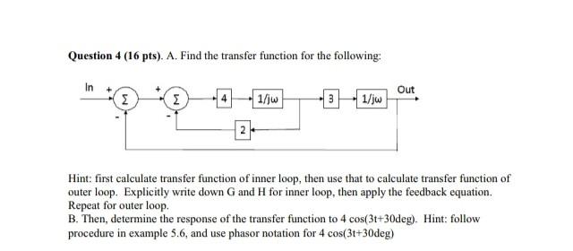 Solved Question 4 (16 pts). A. Find the transfer function | Chegg.com