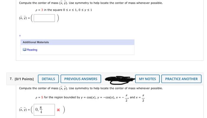 Solved Compute the center of mass (xˉ,yˉ). Use symmetry to | Chegg.com