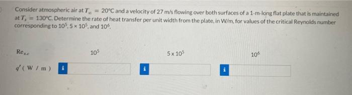 Solved Consider atmospheric air at T∞=20∘C and a velocity of | Chegg.com