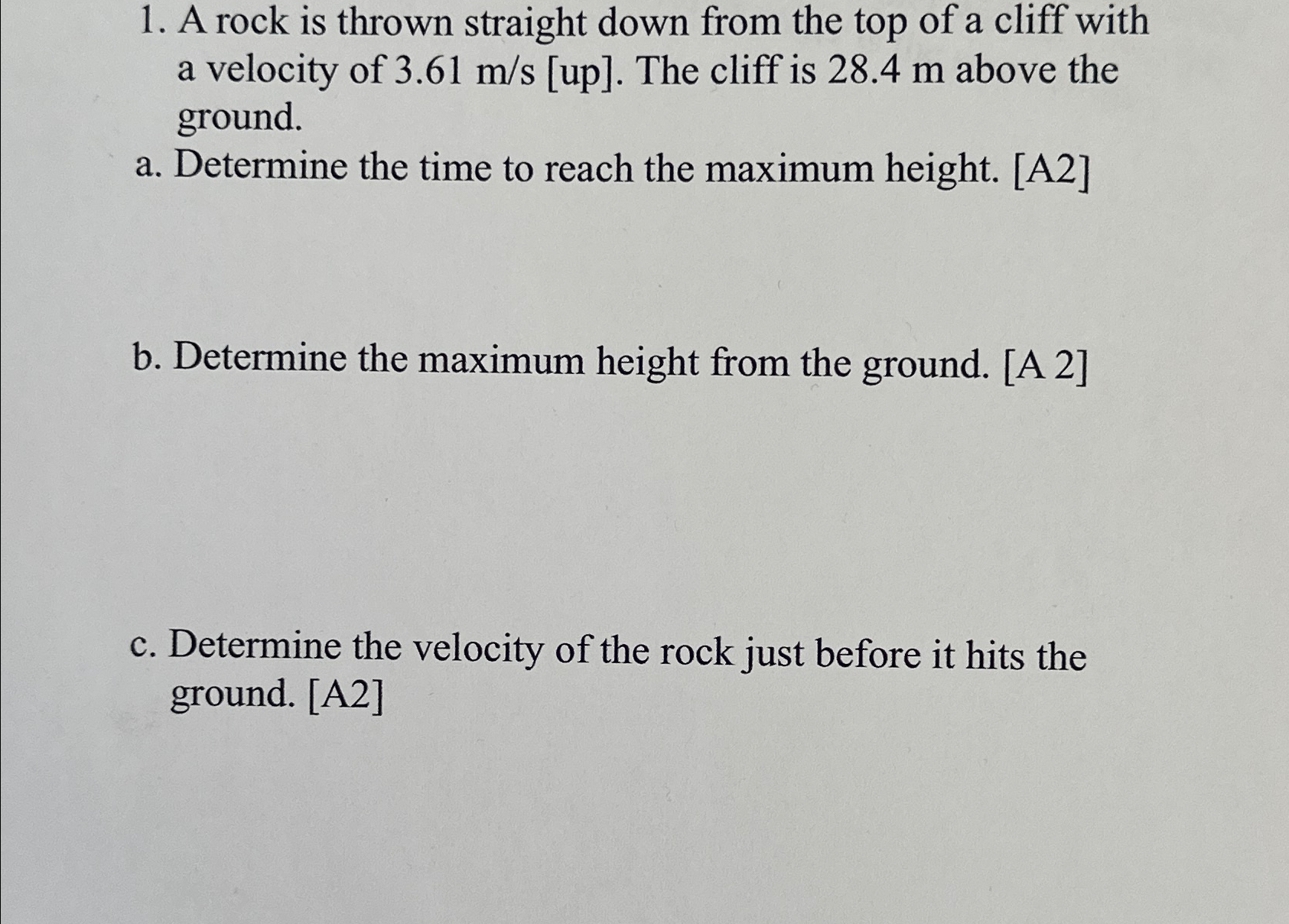 Solved A rock is thrown straight down from the top of a | Chegg.com
