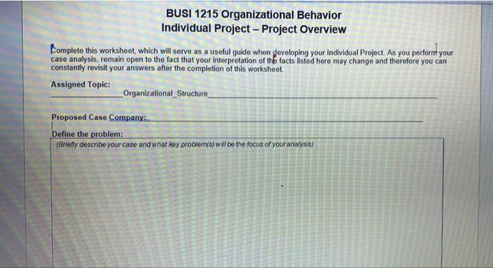 Solved BUSI 1215 Organizational Behavior Individual Project | Chegg.com