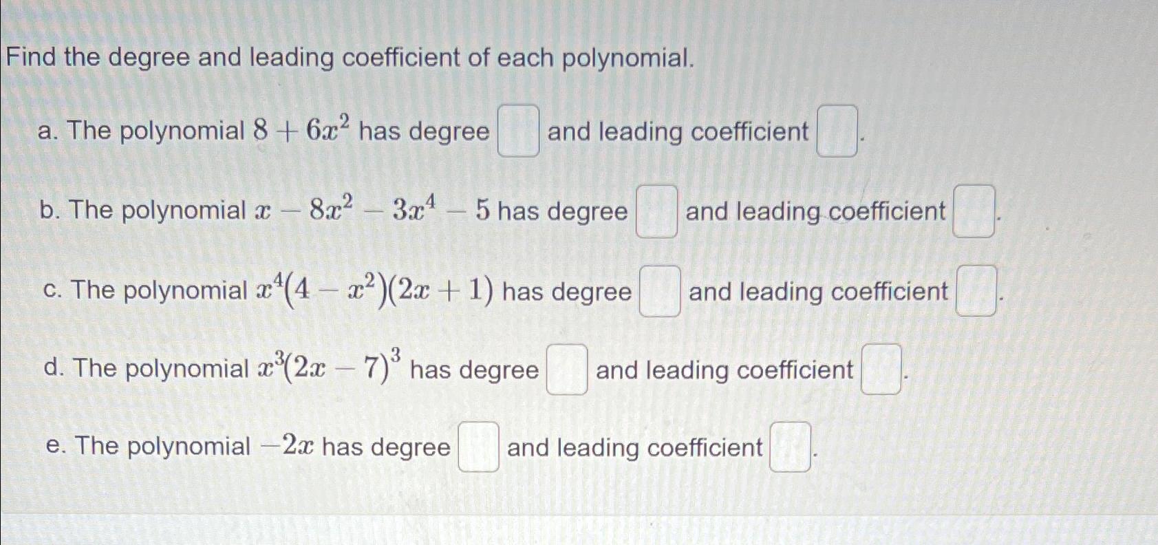 degree and leading coefficient of the polynomial calculator